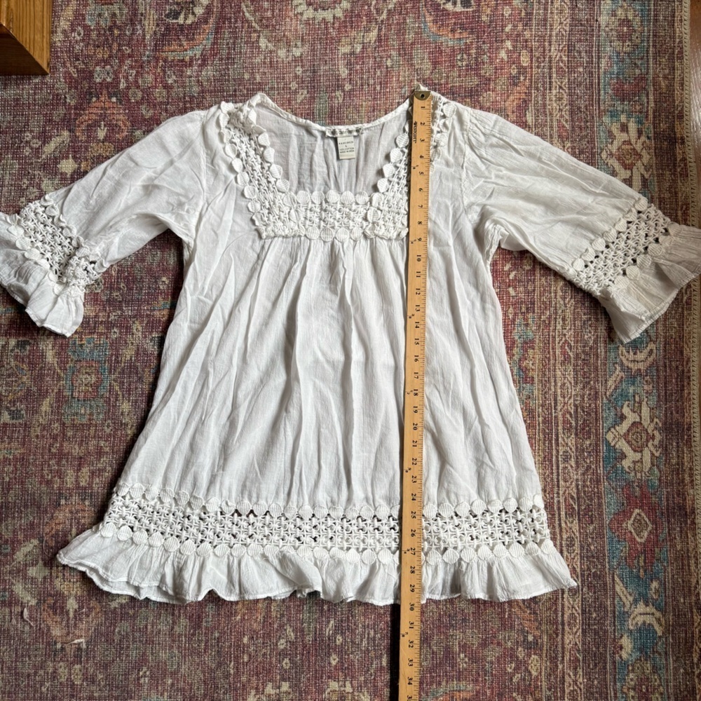 Cute Options 100% Cotton India made White Crochet Trim Blouse Large - Picture 2 of 6
